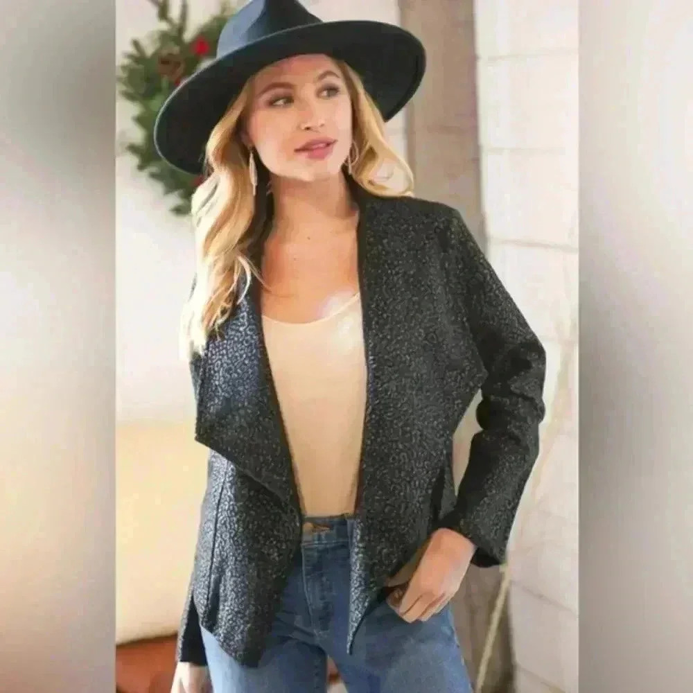 Black Holiday Matte Foiled Cheetah Print Blazer Jacket